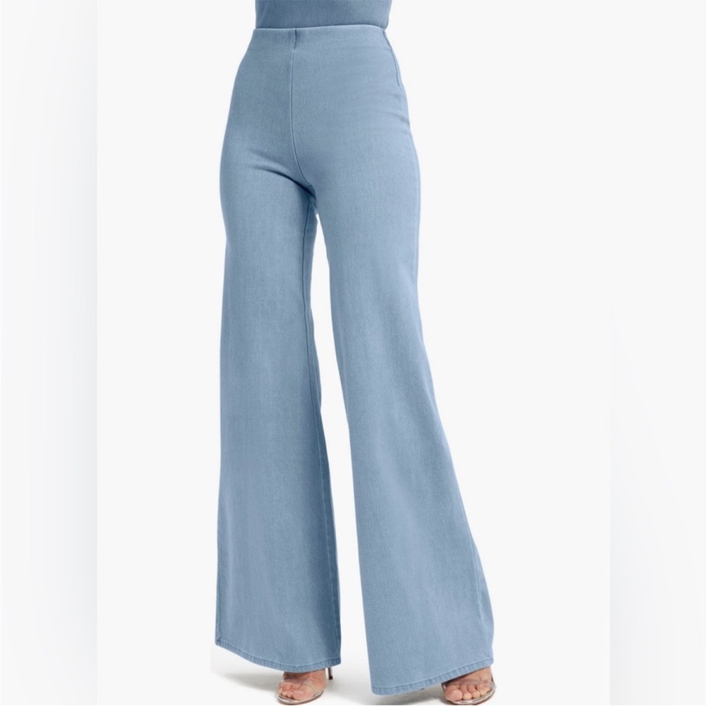 Good American Pull-On Palazzo Pants Blue Size 0 Flare Jeans Bell Bottoms Stretch